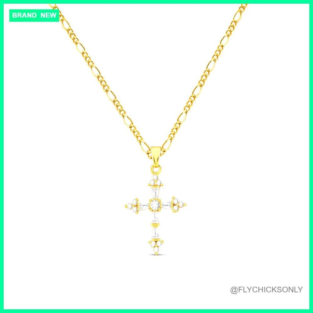 14K Gold Plated Cross Pendant Necklace, Dainty Adjustable Chain